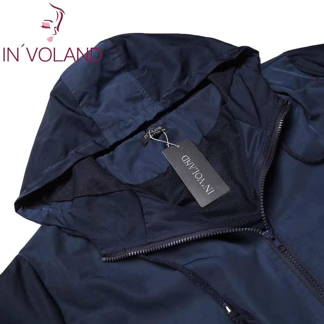 IN'VOLAND размера плюс XL-5XL, Женская дождевик, пальто с капюшоном, повседневный большой дождевик с завязками, одноцветная водонепроницаемая куртка большого размера