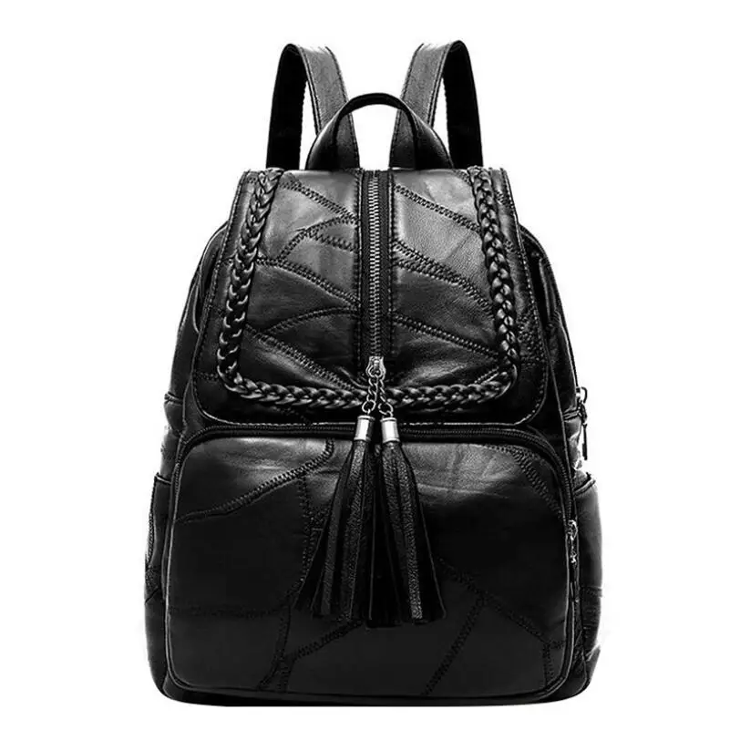 

Ladies Sheepskin Leather Backpack Fashion Women Solid color Travel Backpacks Luxury Splice School Backpacks for Girls