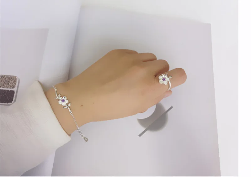 AKOLION серебро по Заводской Цене Цветок сакуры браслет 925 Шарм вишня браслет с дизайном «цветок» для девушек женские летние ювелирные изделия