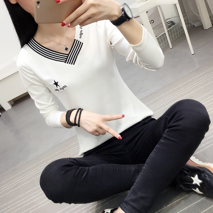 Shintimes Blusas Mujer De Moda осенние повседневные женские топы и блузки с вышивкой, блуза с длинным рукавом и v-образным вырезом, женская одежда