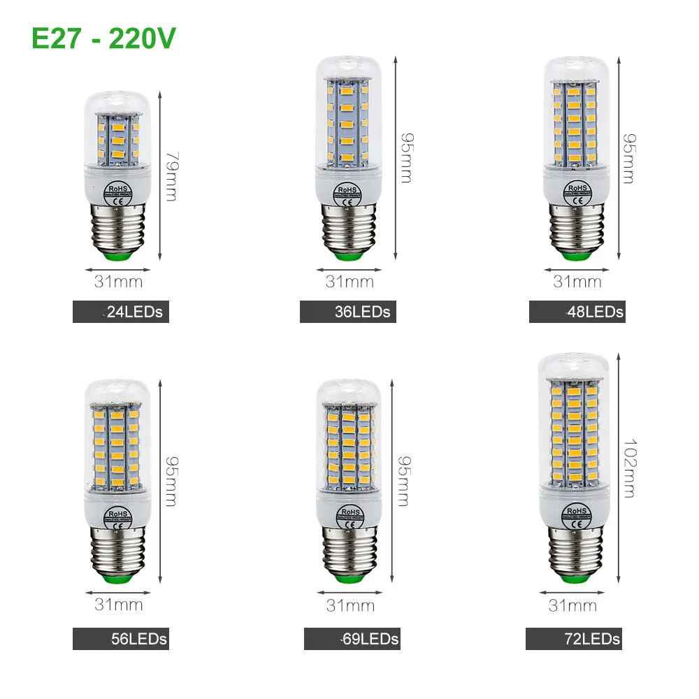 E27 светодиодный светильник E14 B22 G9 GU10 SMD5730 220V лампы кукурузы 24 36 48 56 69 72 светодиодный s люстры лампы в форме свечи светильник для украшения дома ампулы