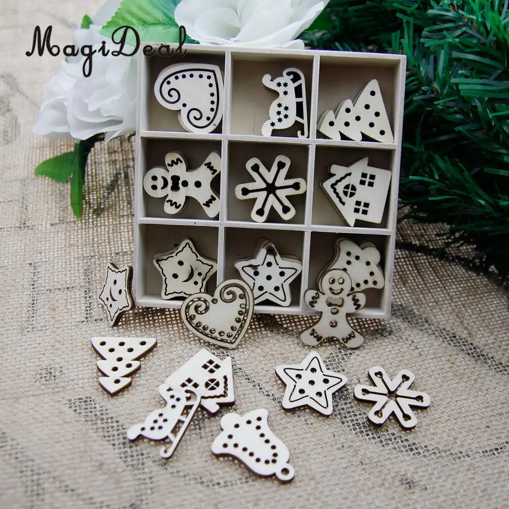 45pcs Assorted Unpainted Hollow Wooden Pieces Embellishments DIY Xmas