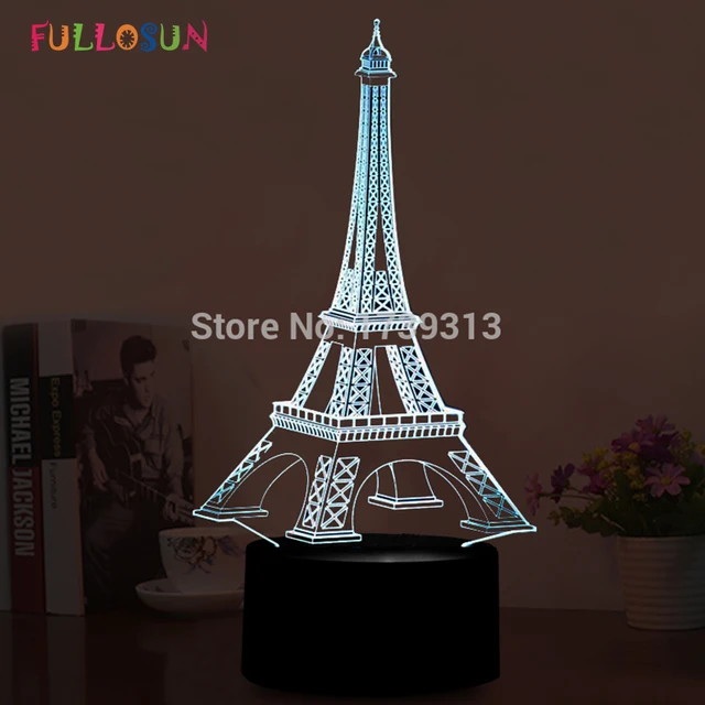 3d led illusion usb lights led eiffel tower table lamp with colorful