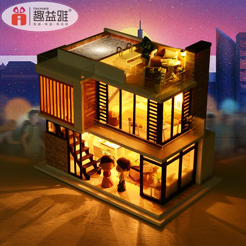 Doll house Miniature Wooden House Model with Furniture Dollhouse Kit Doll House Furniture Model Christmas Gift Toy For Children Doll house Miniature Wooden House Model with Furniture Dollhouse Kit Doll House Furniture Model Christmas Gift Toy For Children