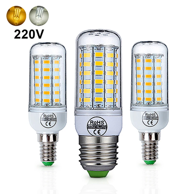 E27 светодиодная лампа E14 Светодиодная AC 220V 240V 24 36 48 56 69 72 LEDs Chandlier Свеча Кукуруза