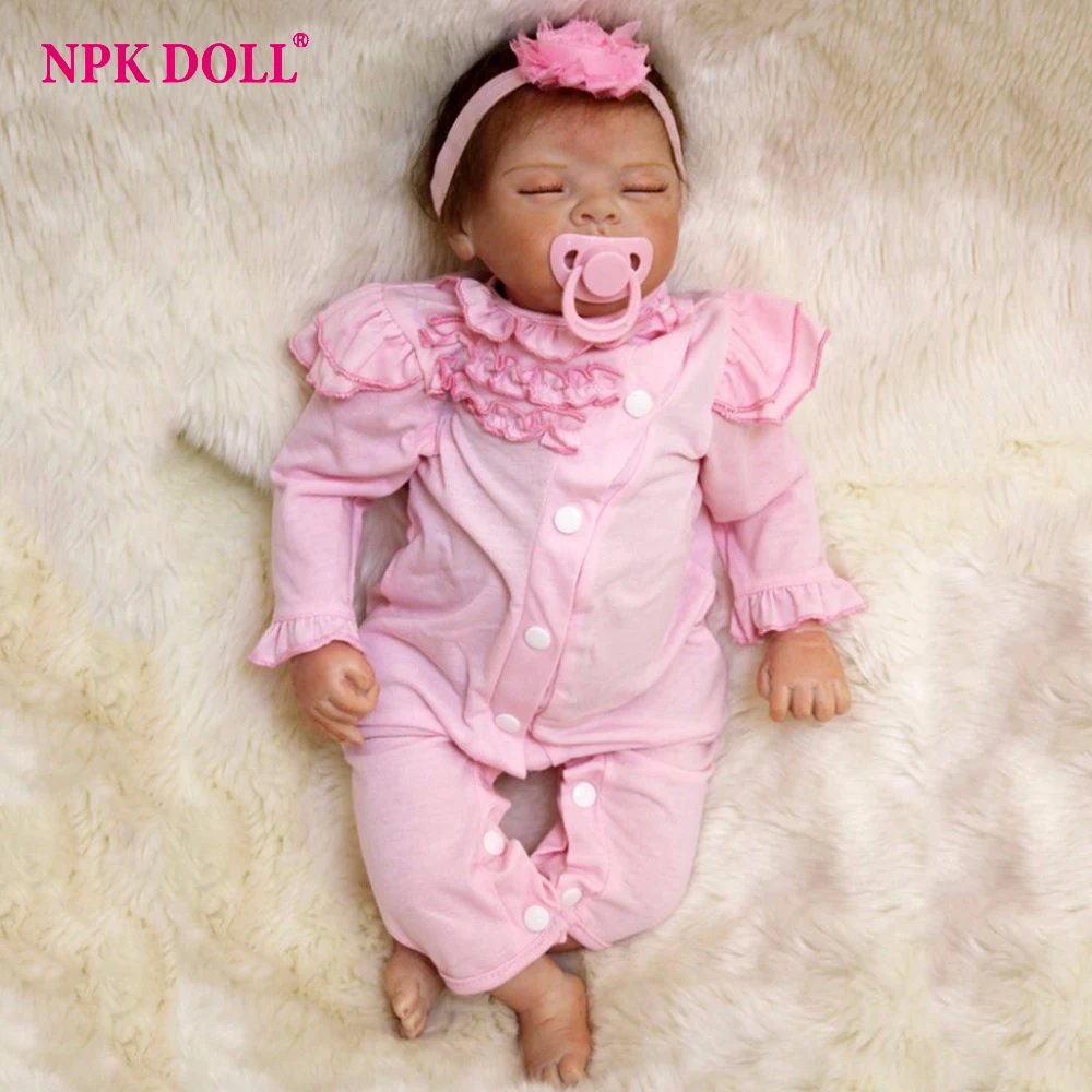 NPKDOLL, 55 см, 22 дюйма, ручная работа, Реалистичная кукла для новорожденного, W, розовая голова, обруч, окрашенный, Спящая, bebe, кукла, девочка, игрушка для рождения, Git