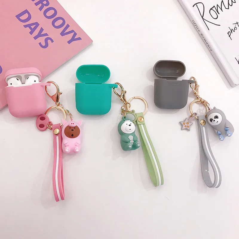 

for Apple Airpods Case Cartoon Silicone Case Air Pods Accessories Bluetooth Earphone Protective Cover Key Ring