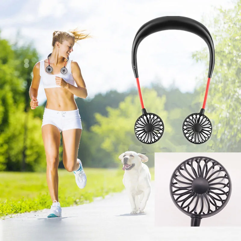 

2019 New USB Rechargeable Wearable Portable Hand Free Neckband Fan Personal Mini Neck Double Fans 3 Speed Adjustable Party Gifts