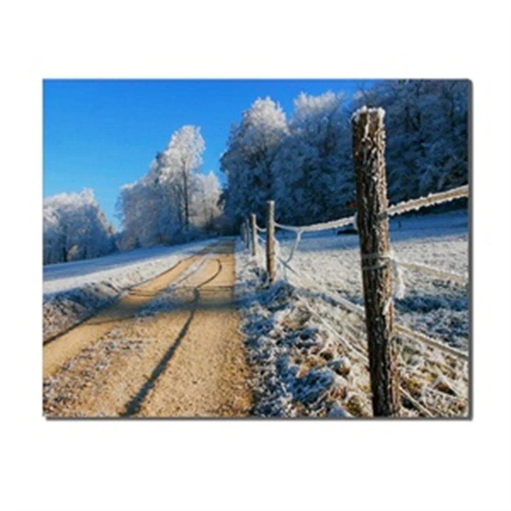 

Winter White Snow Trees Road Landscape Decorative Frameless Canvas Oil Paintings For Home Decoration Living Room Bedroom Decor