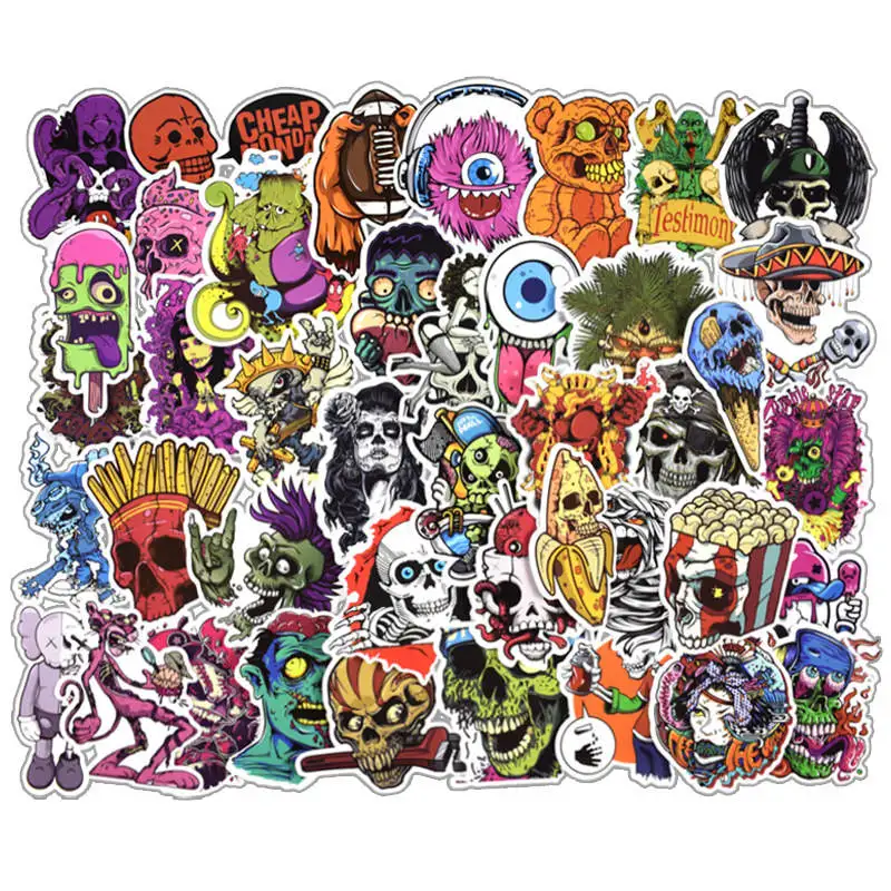 50Pcs/Lot Rock Stickers Funny Skull Scrapbook Stickers Friends Letter Stickers For DIY Scrapbooking Laptop Phone Suitcase Decor
