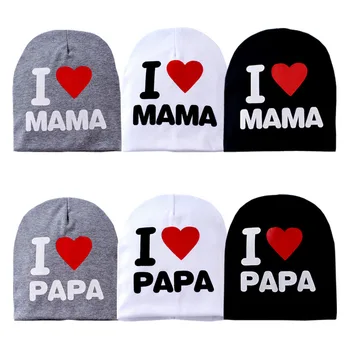 

Wholesale 10pcs/bag,baby hats Knitted Baby caps cotton 2016 Fashion Toddler Beanie I Love Papa Mama Print Hat for boys girls