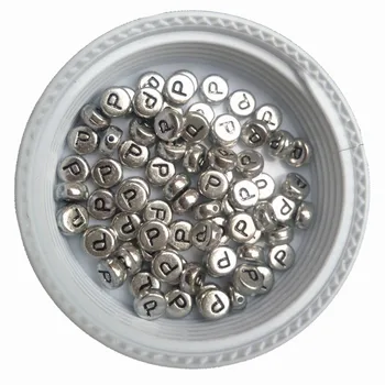 

3600PCS/Lot Wholesale Acrylic Silver Letter Beads 4*7MM Flat Round Coin Single Alphabet P Jewelry Bracelet Beads