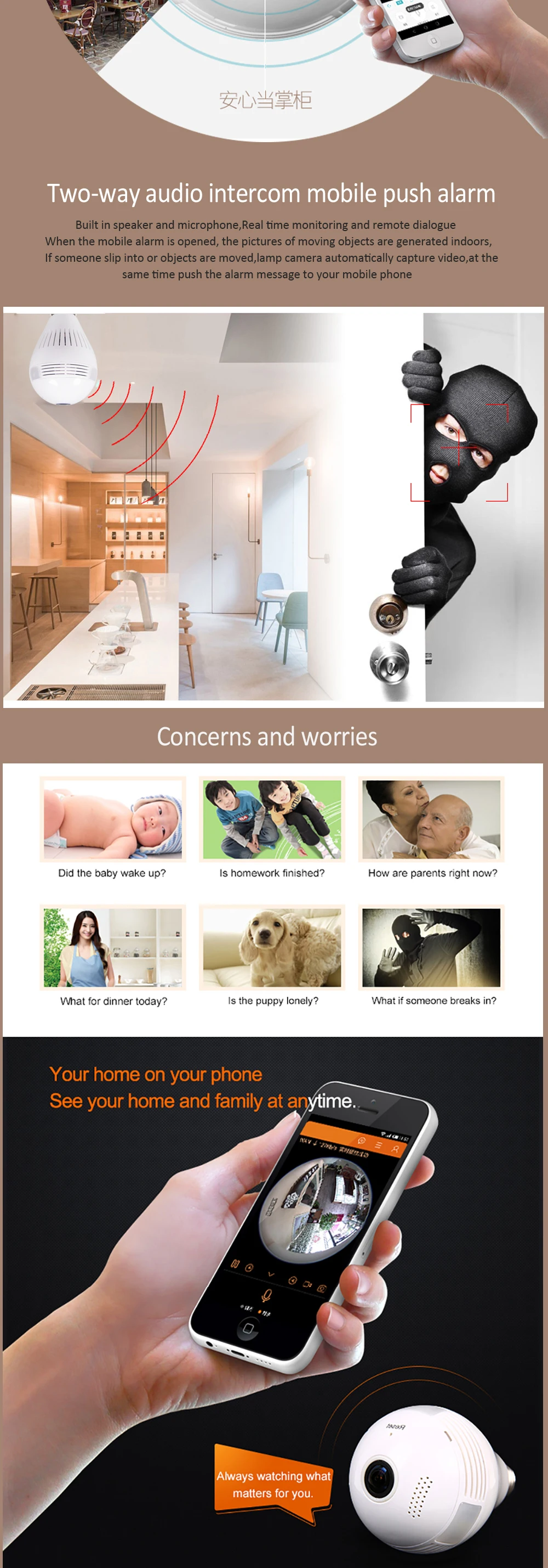 1080P HD Wireless Dome IP Camera Bulb Wi-Fi 360 Degree FishEye VR Audio Home CCTV Security Light Module Camera 2