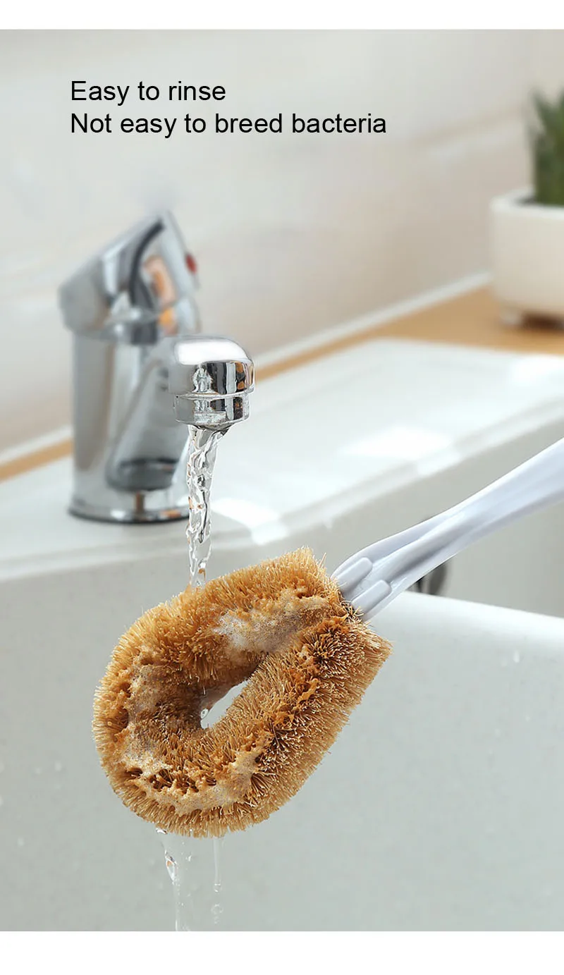 Natural Coconut Long Handle Cleaning Brush Non-stick Oil Pot Brushes Dish Washing Oil Kitchen Cleaning Brush 4 Colors  (14)