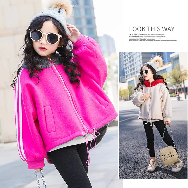 

Girls outerwear Winter kids hoodies Loose Toddler sweatshirt Fleece hooded top plus Children cute sweatshirt Velvet warm hoodie