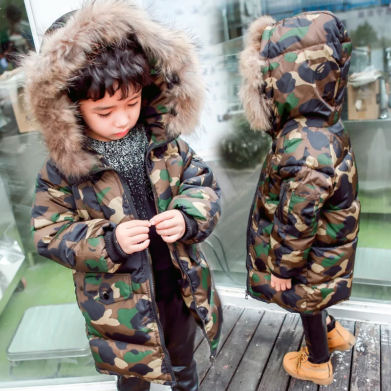 CROAL CHERIE 80-130cm Real Fur Hooded Winter Children Jacket For Teenage Boys Camouflage Winter Coat Windproof Thicken Outerwear (11)