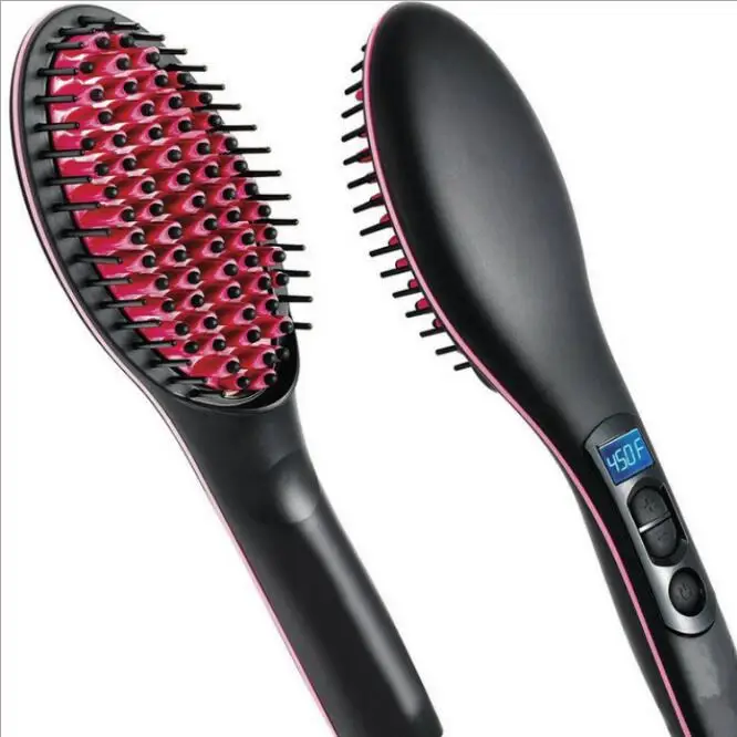 

Anion Ceramic Hair Straightener Brush Fast Straightening hair Electric Comb Flat Iron LCD Display Digital hot comb straightener