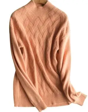 Коза, кашемир, жаккард, вязаный женский толстый пуловер, свитер, полувысокий воротник, бежевый, 7 цветов S/85-XXXL/110 - Цвет: orange pink