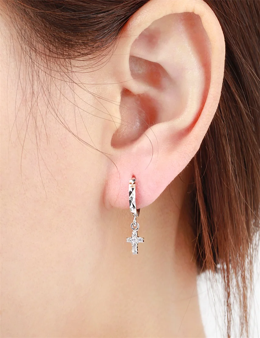 Real 925 Sterling Silver Cz Cross Charm Drop Small Circle Huggies Real 925 Sterling Silver Cz Cross Charm Drop Small Circle Huggies Hoop Earrings Cute Jewelry For Women S Kids Children Gift In From