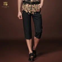 Модные повседневные мужские Новые Летние черные брюки шесть тонкие мужские штаны с цветочным принтом 15921 печать на распродаже