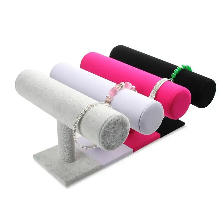 Top Sale 5 Colors Velvet Bracelets Chain Watch T-Bar Rack Jewelry Hard Display Stand Holder Jewelry Organizer Hard Display Stand