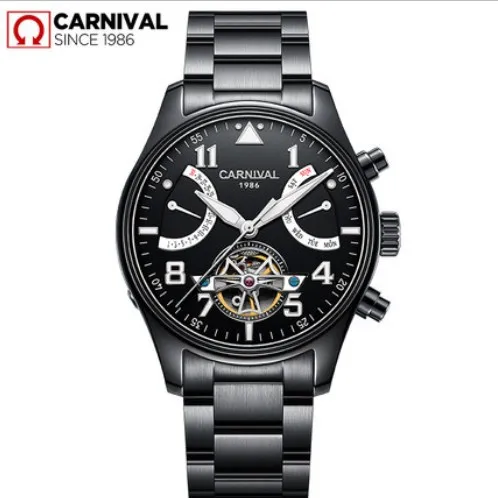 Карнавальный швейцарский бренд tourbillon автоматические механические наручные часы полностью стальные часы Роскошные мужские часы сапфир relogio saat