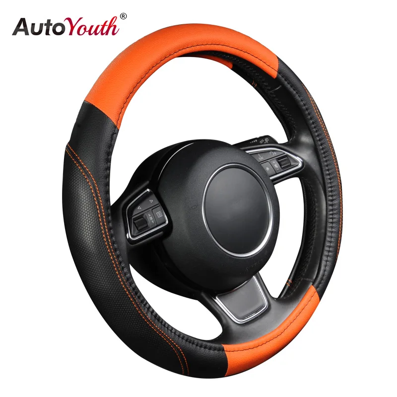 AUTOYOUTH Car Steering Wheel Cover Universal New Sports Style Anti-SLIP Orange Color Pu Leather Steering Wheel Cover Car Styling AUTOYOUTH Car Steering Wheel Cover Universal New Sports Style Anti-SLIP Orange Color Pu Leather Steering Wheel Cover Car Styling