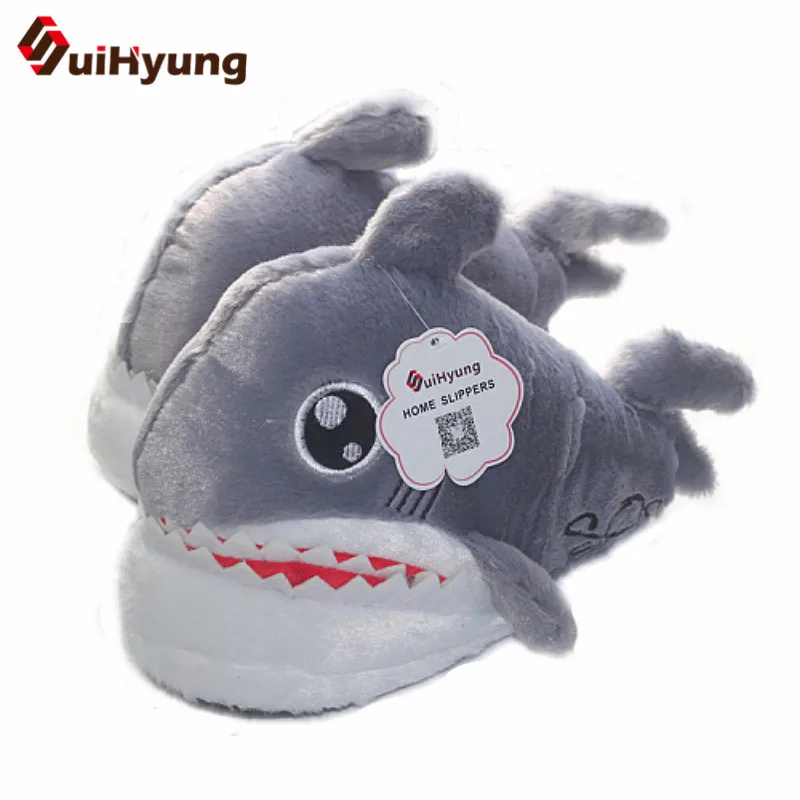 

Suihyung Funny Shark Slippers Women Men Winter Warm Flock Indoor Shoes Female Animal Prints Plush Cotton Shoes Floor Slippers