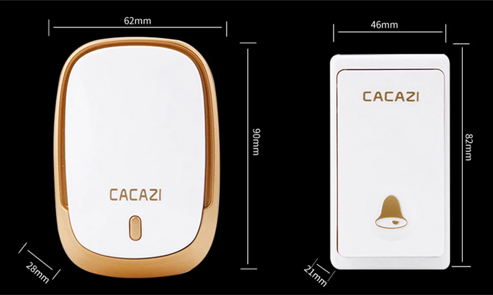 CACAZI автономный водонепроницаемый беспроводной дверной звонок без батареи светодиодный светильник Домашний Беспроводной звонок ЕС вилка 36 колокольчиков 1 Кнопка 1 2 приемника