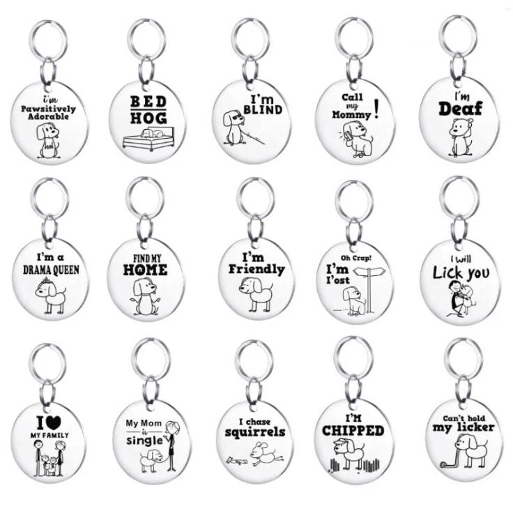 

FUNNY CUSTOMIZED DESIGNS Stainless steel Personalized Dog ID Tag Custom Round Engraved Name Tag for pet Dog Cat