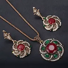 Роскошные турецкие индийские свадебные ювелирные наборы Большие Подвески, ожерелье, серьги из сплава, винтажные подарки для девочек на год