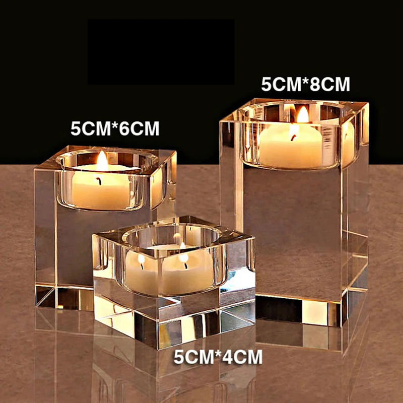 3 шт. хрустальный стеклянный куб подсвечник 3D стеклянная подставка Подсвечники Tealight Свадебный домашний декор(без свечи - Цвет: S