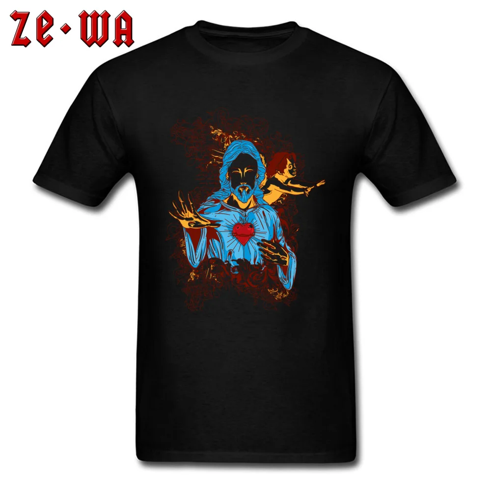 jesus angel printing825 Cotton Fabric Tees for Men Casual T Shirts Europe 2018 Newest Crew Neck Tops Shirts Short Sleeve jesus angel printing825 black