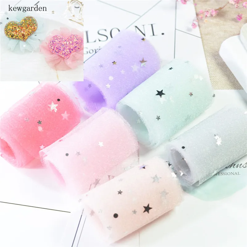 

Kewgarden Sequin Stars Seersucker Voile Ribbon 60mm 6cm DIY Bowknot Accessories Handmade Tape satin ribbon 20 Meters