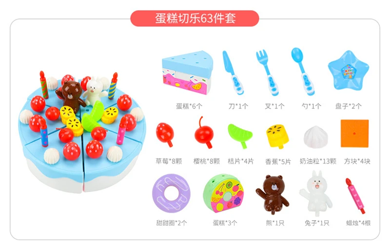 103 шт ABS пластиковые игрушки для торта Детские классические кухонные игрушки 6 различных типов розовые синие подарки для мальчиков и девочек на день рождения и Рождество