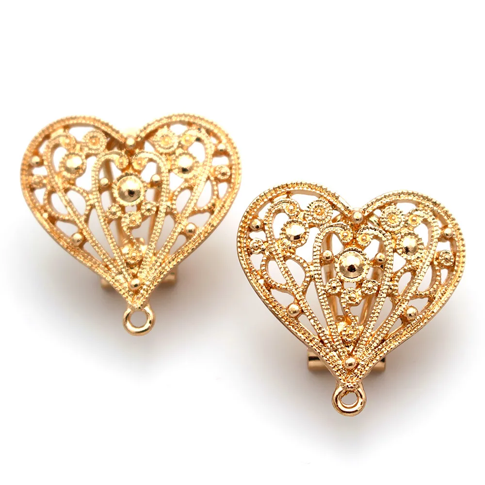 

Dubai Chile Earrings Post with Loop Hanger Connector Filigree Heart Base Blanks DIY Metal Clip Earrings Jewelry Findings 25mm