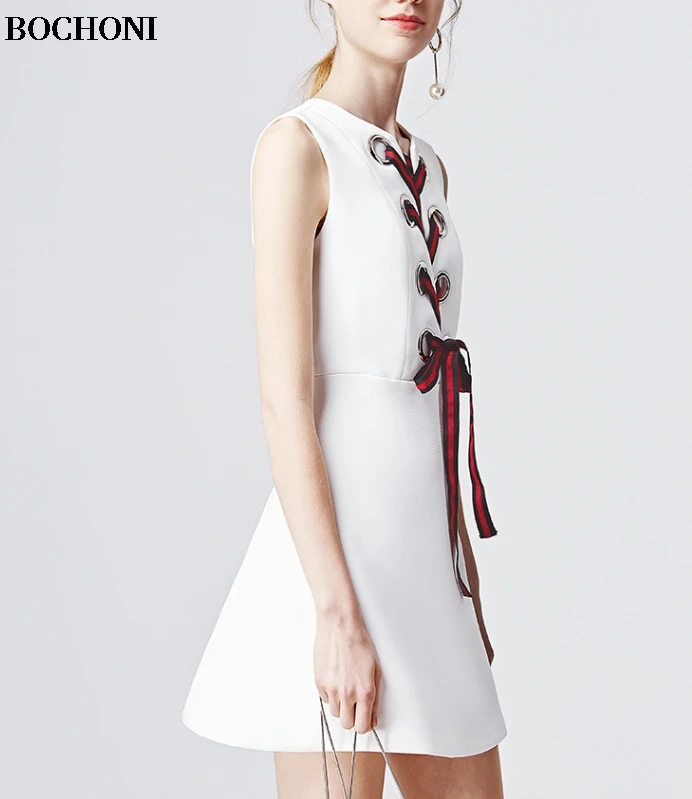 BOCHONI 2018 новинка белый тонкий рукавов Для женщин costom платье|dress dress dress|sleeveless