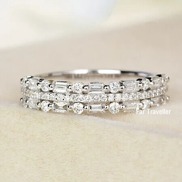 

Fashion Inlaid Rectangular White Zircon Ring European and American Creative Three-layer Crown Rings for Women Wedding Silver