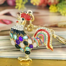 Pretty Chic Opals Cock Rooster Chicken font b Keychains b font Crystal Bag Pendant Key ring