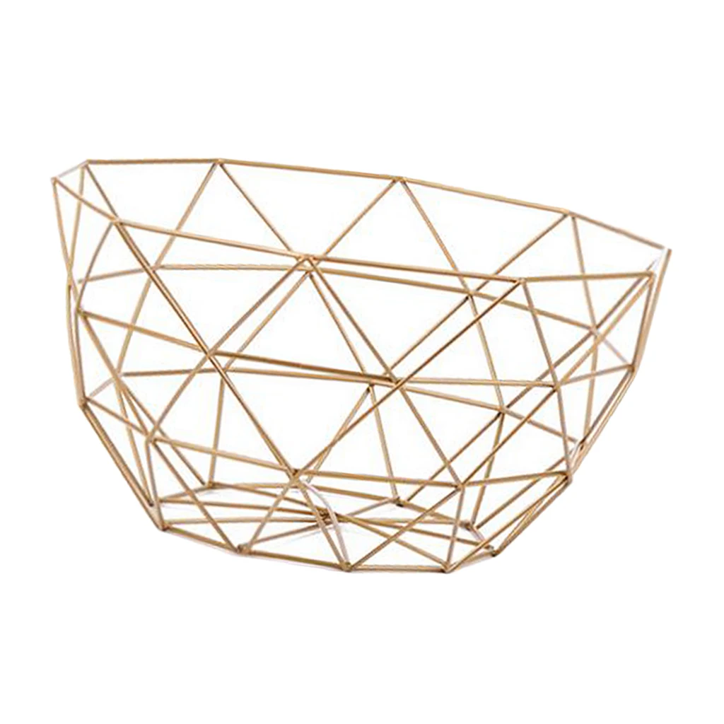 Fruit Basket Rack Stand Holder Storage Chrome Metal Geometric Bowl Wire Decorative Storage Display for Living Room Home Office