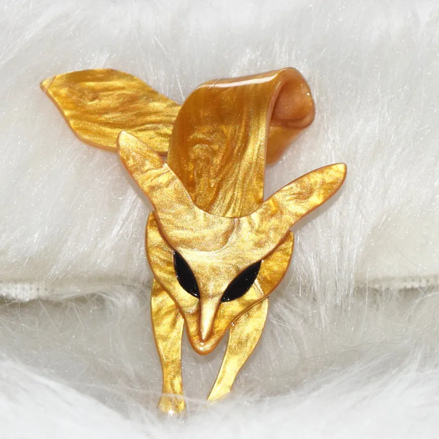 Vintage Pearly Yellow Swirls Loop Tail Fox Pin Animal Brooch Pin
