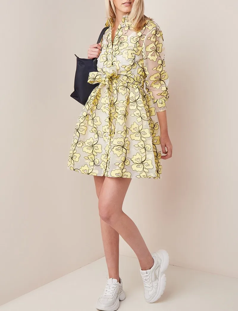 

2019 New Women Mesh Embroidery Fluffy Dress Long Sleeve Mini Dress and inside Slip Set