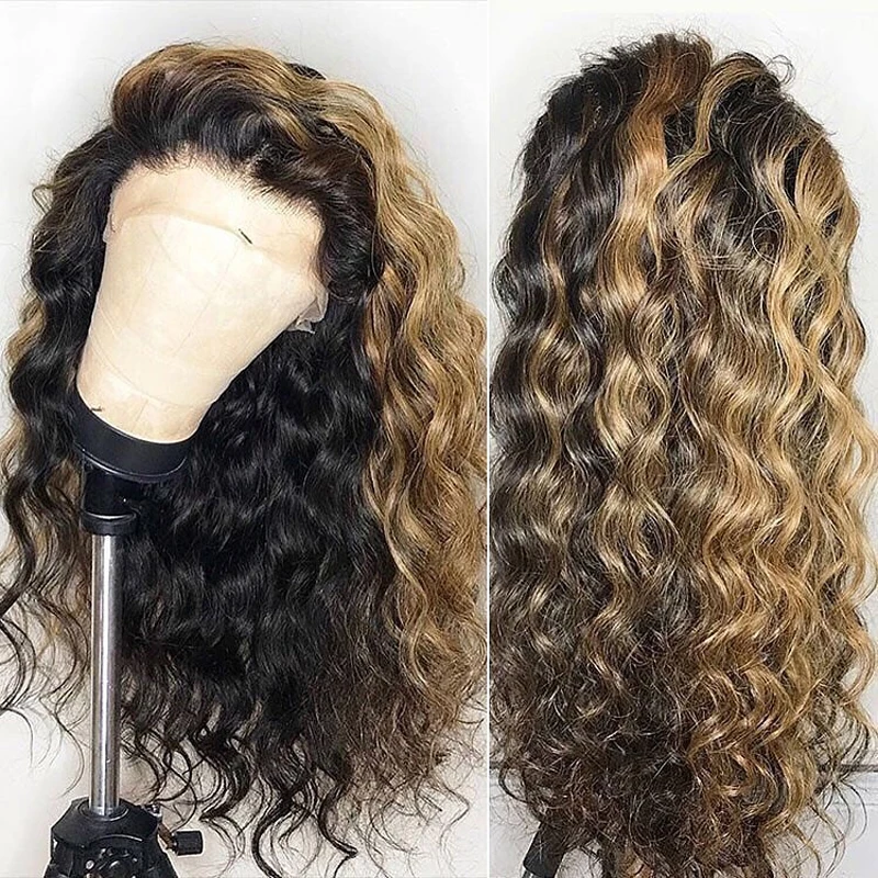 

Highlight Full 360 Lace Frontal Wig PrePlucked Colored 1b/27 Ombre Honey Blonde 13x6 Deep Front Human Hair Wigs Loose Wave Remy