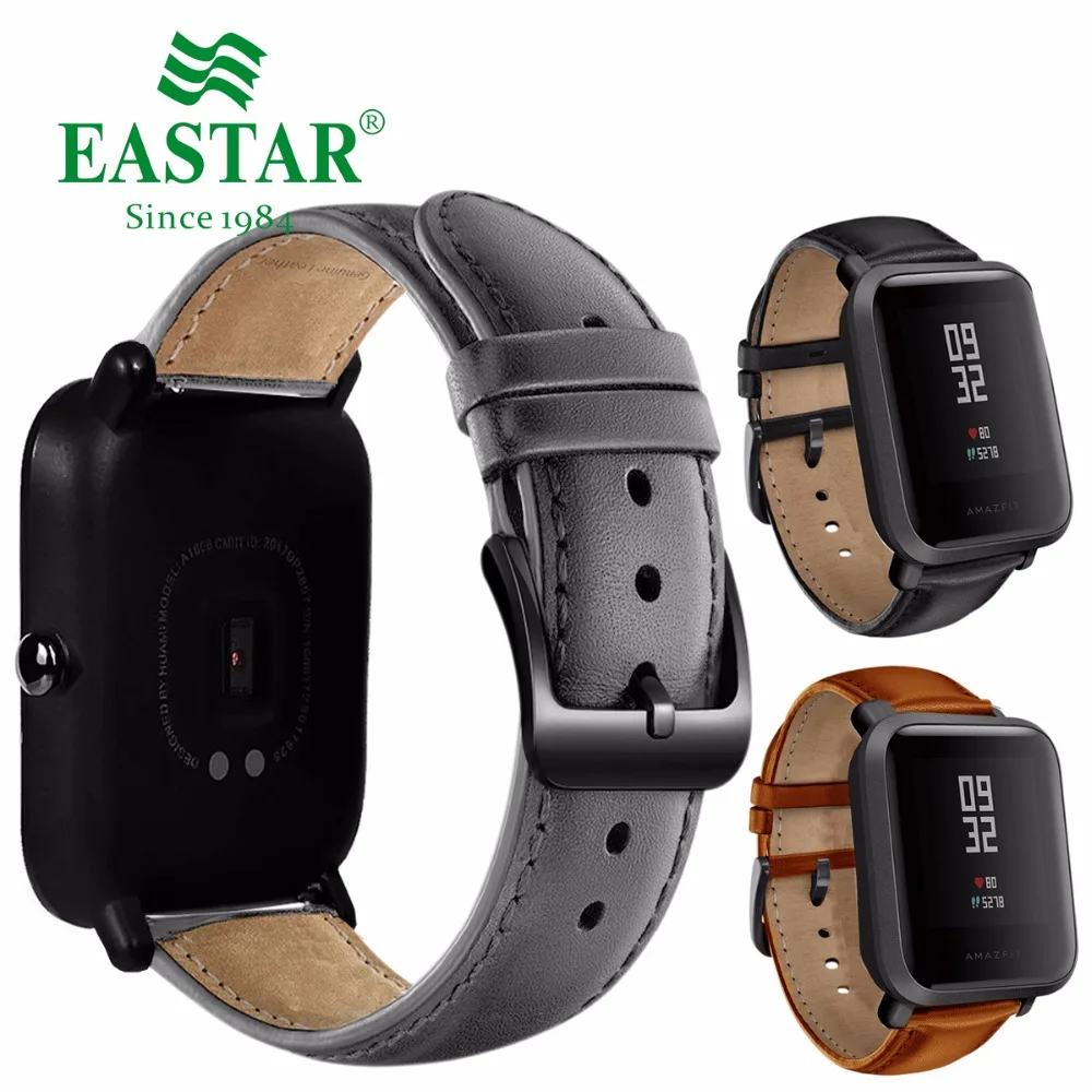 Eastar 20 мм кожаный ремешок с черной пряжкой для Xiaomi Huami Amazfit Bip BIT Lite Молодежные Смарт-часы носимые наручные браслет ремешок для часов