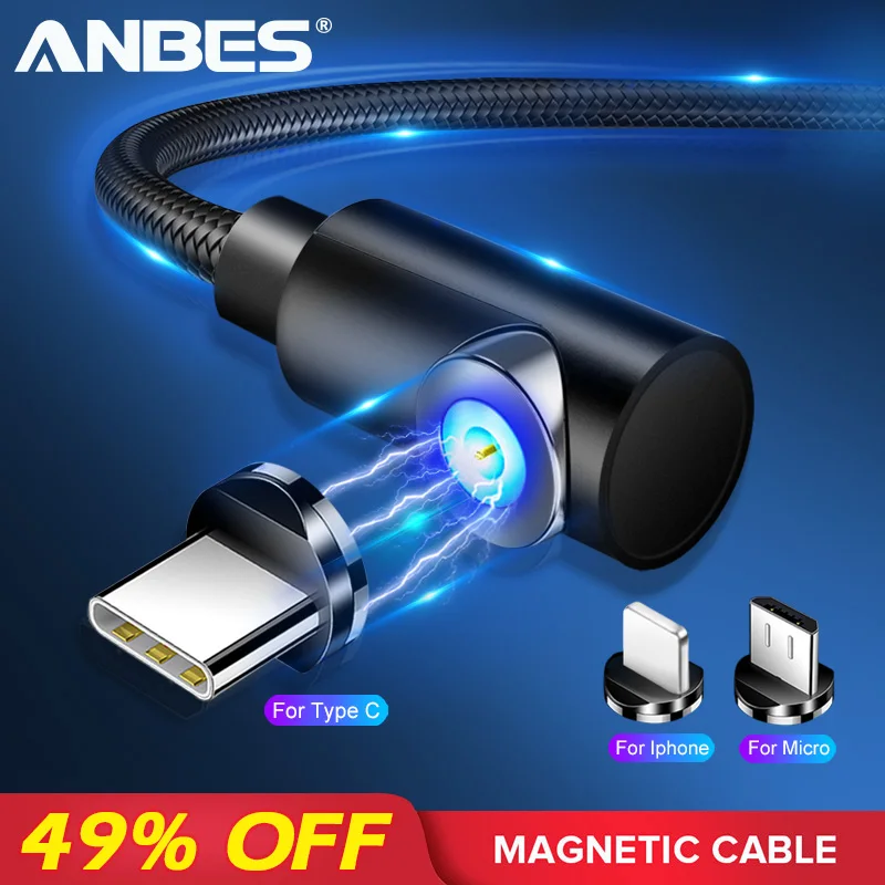 ANBES سريع كابل مغناطيسي المصغّر usb نوع C شاحن شحن ل فون XS X XR 8 7 سامسونج S8 المغناطيس الروبوت الهاتف وصلة كابل