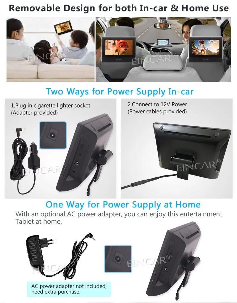 Clearance EinCar Twin Headrest DVD Player HD 1080P LCD Screen Car Backseat Monitor 8 Inch LCD Screen FM Support USB SD 4