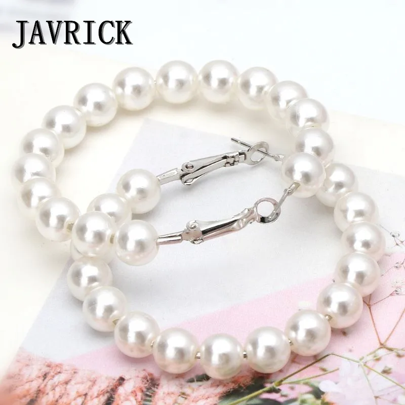 

JAVRICK Elegant White Pearls Hoop Earrings Women Oversize Pearl Circle Fashion Jewelry