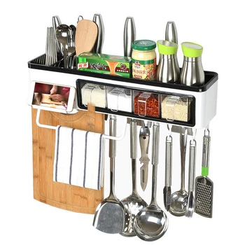 

Multifunctional Plastic Wall-mounted Shelf Storage Kitchen Organizer For Seasoning Box Sidewall Kitchenware
