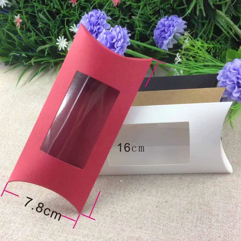 Diy-White-Pillow-Box-with-Pvc-clear-Window-Box-1Lot-50box-50-pcs-inner-Card-16x7 (4)