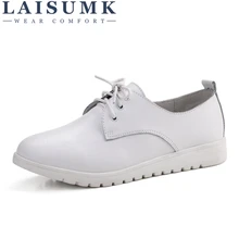 LAISUMK Woman Genuine Leather Flat Loafers Spring Platform Shoes Breathable Fashion Lace Up Leather Leisure Shoes LAISUMK Woman Genuine Leather Flat Loafers Spring Platform Shoes Breathable Fashion Lace Up Leather Leisure Shoes